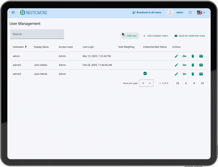 Presenting the voter upload within election management of NemoVote for the online voter directory