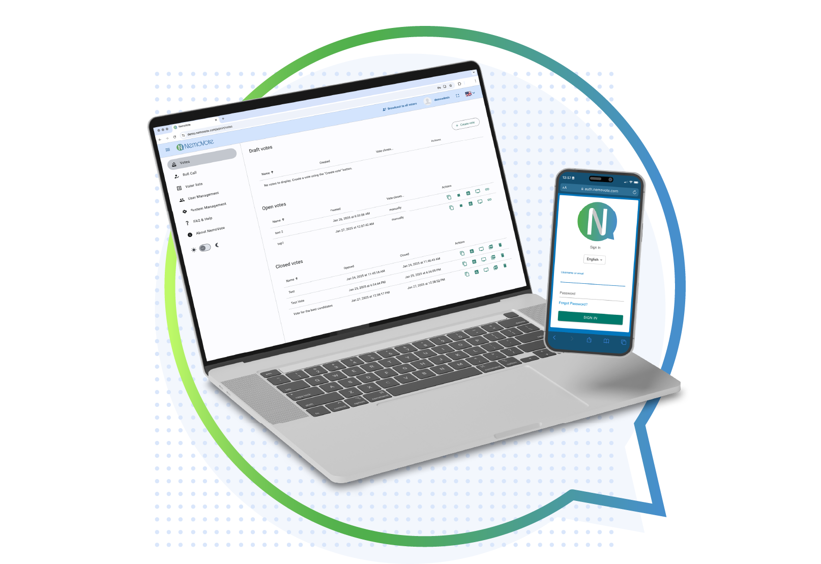 Using NemoVote on all devices: Laptop and mobile for hybrid elections on assemblies or online